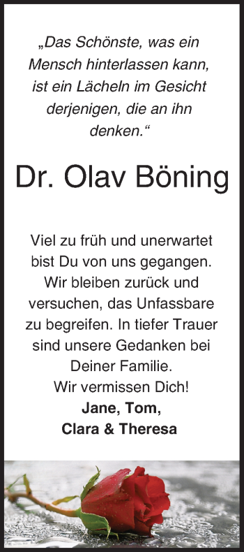 Traueranzeige von Olav Böning von  Gießener Anzeiger