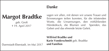 Traueranzeige von Margot Bradtke von Trauerportal Echo Online