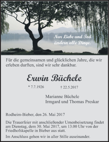 Traueranzeige von Erwin Büchele von  Gießener Anzeiger