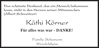 Traueranzeige von Käthi Körner von Trauerportal Rhein Main Presse