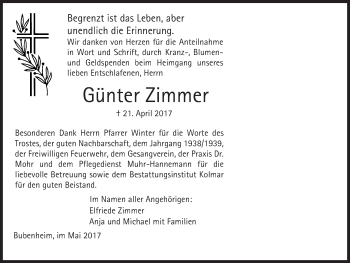 Traueranzeige von Günter Zimmer von Trauerportal Rhein Main Presse