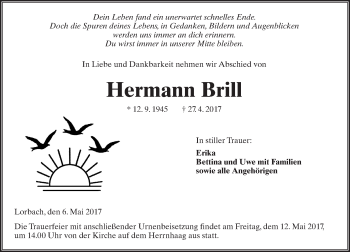 Traueranzeige von Hermann Brill von  Kreisanzeiger