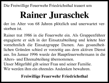 Traueranzeige von Rainer Juraschek von  Usinger Anzeiger