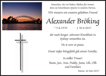 Traueranzeige von Alexander Bröking von Trauerportal Rhein Main Presse