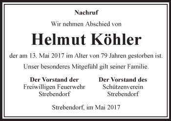 Traueranzeige von Helmut Köhler von VRM Trauer