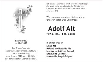 Traueranzeige von Adolf Alt von  Kreisanzeiger