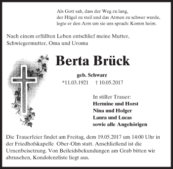 Traueranzeige von Berta Brück von Trauerportal Rhein Main Presse