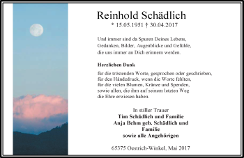 Traueranzeige von Reinhold Schädlich von Trauerportal Rhein Main Presse