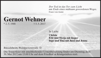 Traueranzeige von Gernot Wehner von Trauerportal Rhein Main Presse
