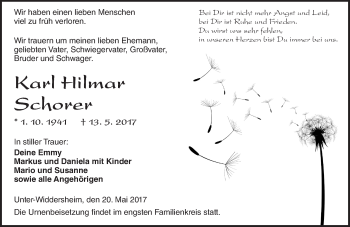 Traueranzeige von Karl Hilmar Schorer von  Kreisanzeiger