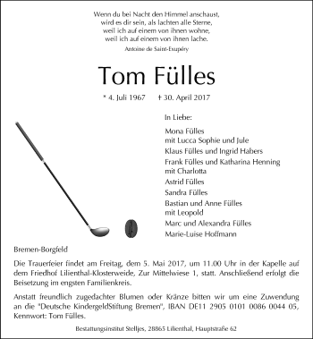 Traueranzeige von Tom Fülles von Trauerportal Rhein Main Presse