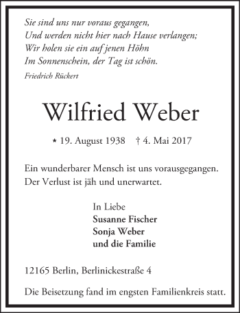 Traueranzeige von Wilfried Weber von Trauerportal Rhein Main Presse