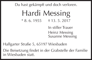 Traueranzeige von Hardi Messing von Trauerportal Rhein Main Presse