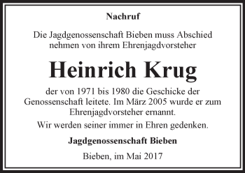 Traueranzeige von Heinrich Krug von VRM Trauer