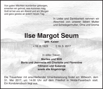 Traueranzeige von Ilse Margot Seum von  Kreisanzeiger
