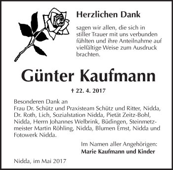 Traueranzeige von Günter Kaufmann von  Kreisanzeiger