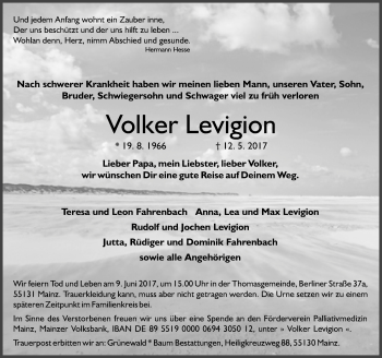 Traueranzeige von Volker Levigion von Trauerportal Rhein Main Presse