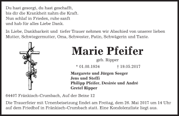 Traueranzeige von Marie Pfeifer von Trauerportal Echo Online