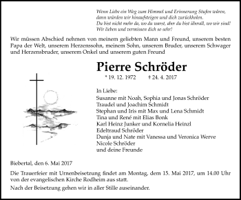 Traueranzeige von Pierre Schröder von  Gießener Anzeiger