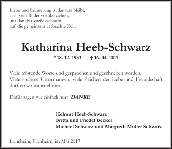 Traueranzeige von Katharina Heeb-Schwarz von Trauerportal Rhein Main Presse