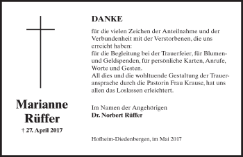 Traueranzeige von Marianne Rüffer von Trauerportal Rhein Main Presse