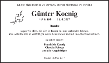 Traueranzeige von Günter Koenig von Trauerportal Rhein Main Presse