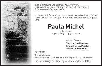 Traueranzeige von Paula Michel von Trauerportal Rhein Main Presse