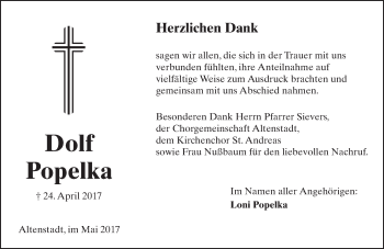 Traueranzeige von Dolf Popelka von  Kreisanzeiger