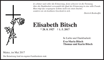 Traueranzeige von Elisabeth Bitsch von Trauerportal Rhein Main Presse