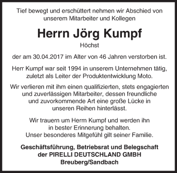 Traueranzeige von Jörg Kumpf von Trauerportal Echo Online