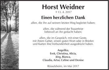 Traueranzeige von Horst Weidner von Trauerportal Rhein Main Presse