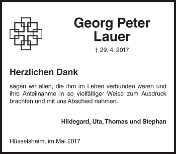 Traueranzeige von Georg Peter Lauer von Trauerportal Rhein Main Presse