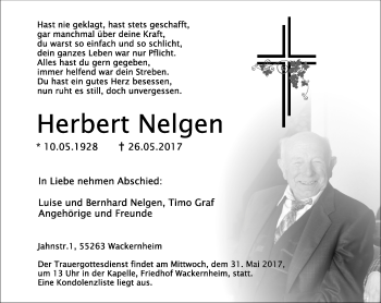 Traueranzeige von Herbert Nelgen von Trauerportal Rhein Main Presse