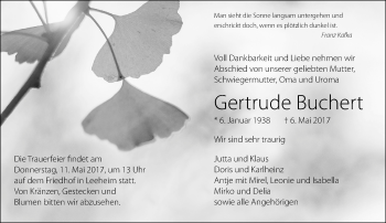 Traueranzeige von Gertrude Buchert von Trauerportal Echo Online