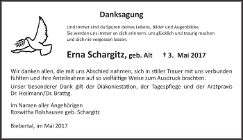 Traueranzeige von Erna Schargitz von  Gießener Anzeiger