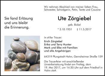 Traueranzeige von Ute Zörgiebel von Trauerportal Echo Online
