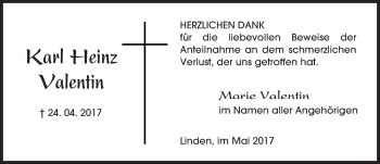 Traueranzeige von Karl Heinz Valentin von  Gießener Anzeiger