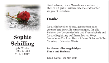 Traueranzeige von Sophie Schilling von Trauerportal Echo Online