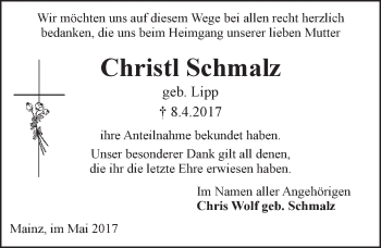 Traueranzeige von Christi Schmalz von Trauerportal Rhein Main Presse