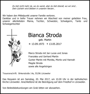 Traueranzeige von Bianca Stroda von Trauerportal Rhein Main Presse