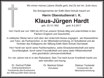 Traueranzeige von Klaus-Jürgen Hardt von Trauerportal Echo Online