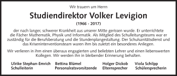 Traueranzeige von Volker Levigion von Trauerportal Rhein Main Presse