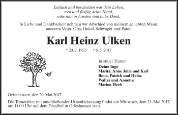 Traueranzeige von Karl Heinz Ulken von  Kreisanzeiger