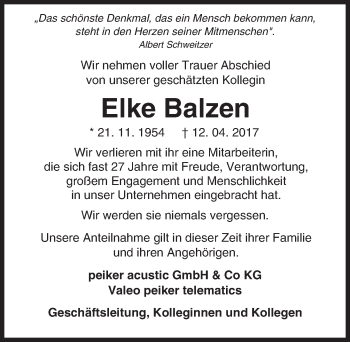 Traueranzeige von Elke Balzen von  Usinger Anzeiger