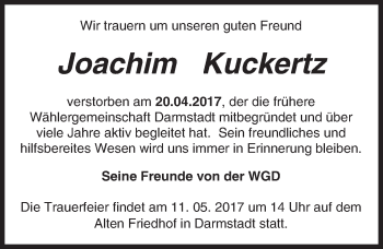 Traueranzeige von Joachim Kuckertz von Trauerportal Echo Online