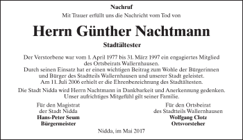 Traueranzeige von Günther Nachtmann von  Kreisanzeiger