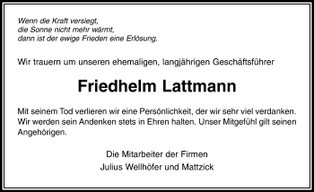 Traueranzeige von Friedhelm Lattmann von  Gießener Anzeiger
