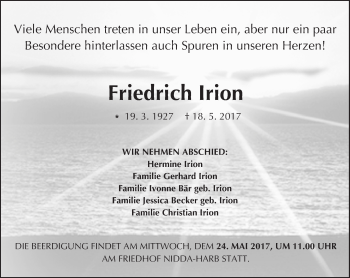 Traueranzeige von Friedrich Irion von  Kreisanzeiger