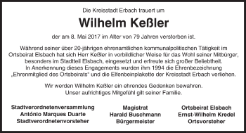 Traueranzeige von Wilhelm Keßler von Trauerportal Echo Online