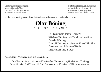 Traueranzeige von Olav Böning von  Gießener Anzeiger